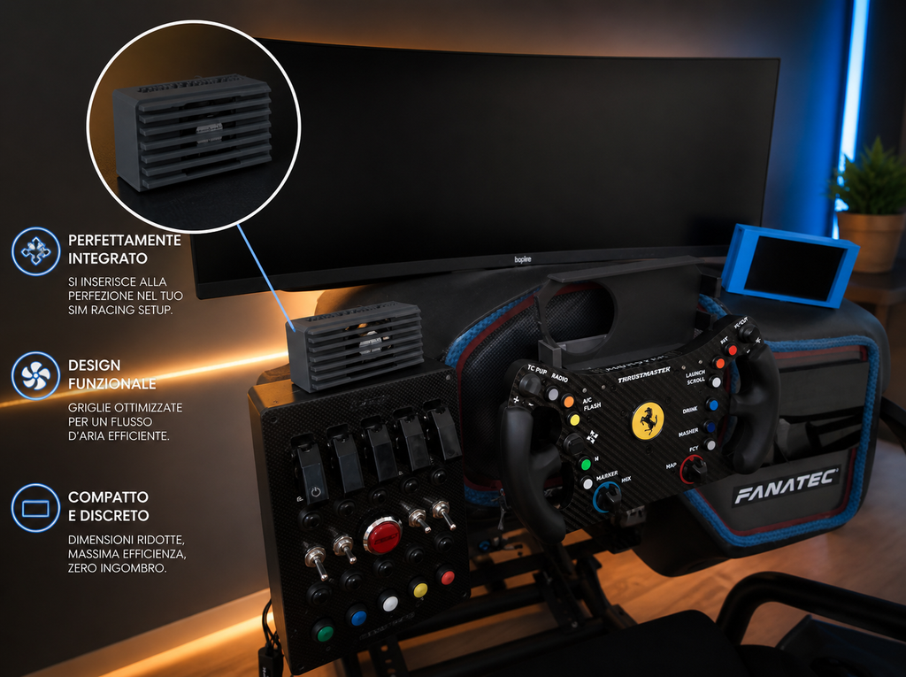Mini ventilatore adatto alle postazioni di guida, simulatore, sim racing, stampa 3D